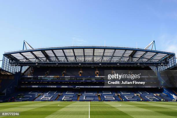 General view inside the stadium prior to the Premier League match between Chelsea and Everton at Stamford Bridge on August 27, 2017 in London,...