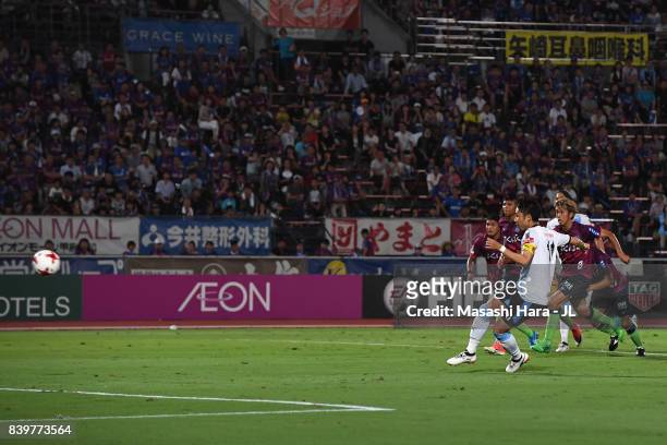 Yu Kobayashi of Kawasaki Frontale converts the penalty to score the opening goal during the J.League J1 match between Ventforet Kofu and Kawasaki...