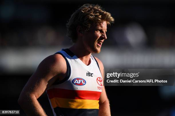 Rory Sloane of the Crows looks on during the 2017 AFL round 23 match between the West Coast Eagles and the Adelaide Crows at Domain Stadium on August...