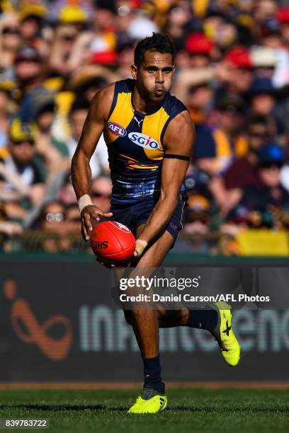 Lewis Jetta of the Eagles in action during the 2017 AFL round 23 match between the West Coast Eagles and the Adelaide Crows at Domain Stadium on...