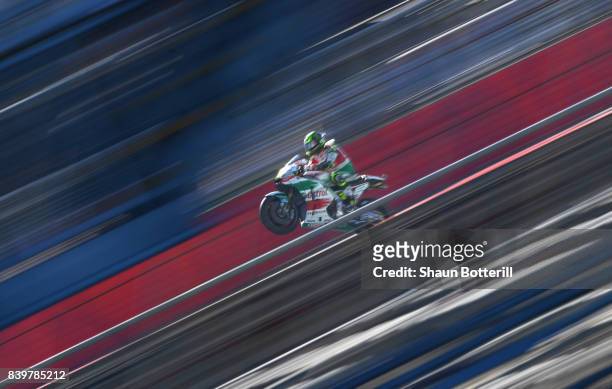 Cal Crutchlow of Great Britain and LCR Honda during Warm Up at Silverstone Circuit on August 27, 2017 in Northampton, England.