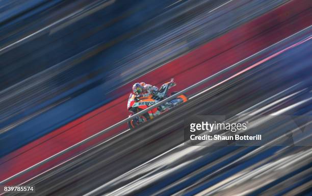 Dani Pedrosa of Spain and Repsol Honda during Warm Up at Silverstone Circuit on August 27, 2017 in Northampton, England.