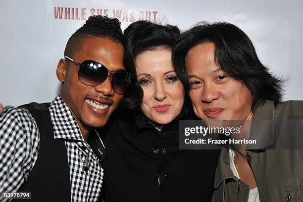 Actors Jamie Starr, and Leonard Wu, pose with Susan Montford, director at the premiere Of Anchor Bay Entertainment's "While She Was Out" on...
