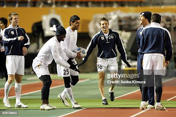 Gyawe Salley and Robert Younis of Adelaide United during the official training session at the National Stadium on December 10, 2008 in Tokyo, Japan....