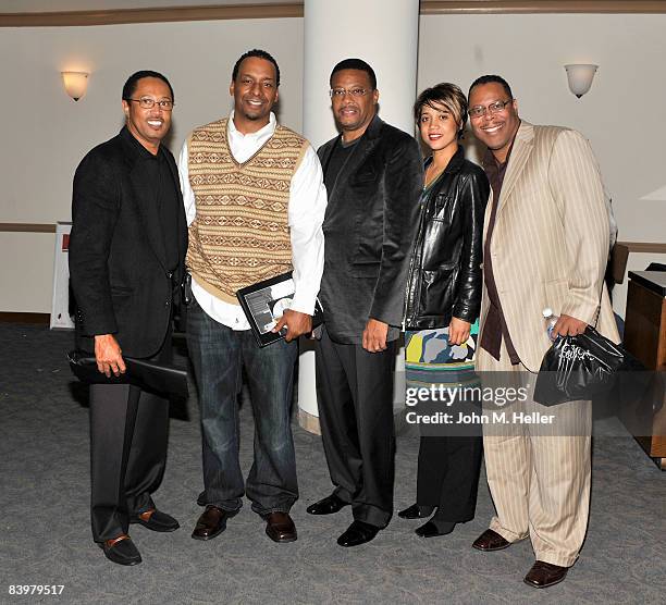 Gus Blackman, Deon Taylor, Writer/Director "The Hustle" Greg Mathis, Roxanne Avent, Executive Producer "The Hustle" and Tim Dixon attend the...
