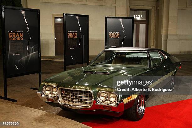 The film's 1972 Ford Gran Torino Sport at the world premiere of Warner Bros. Pictures' "Gran Torino" held at the Warner Bros.' Steven Ross theater on...