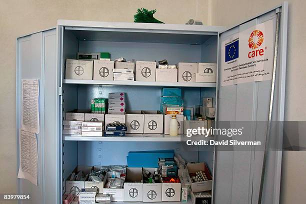 The medicine cabinet at a mobile clinic provided by CARE International and funded by the European Commission's Humanitarian Aid Department September...