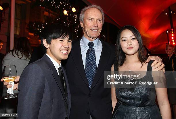 Actor Bee Vang, director Clint Eastwood and actress Ahney Her attend the after party for the world premiere of Warner Bros. Pictures' "Gran Torino"...