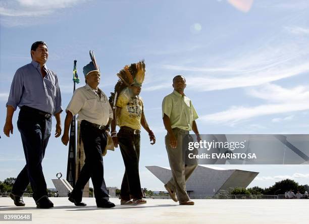 Brazilian natives from several tribes arrive to attend the trial on the Raposa Serra do Sol indigenous reservation in the Supreme Court in Brasilia...