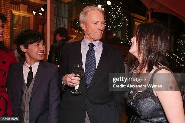 Bee Vang, Clint Eastwood, and Ahney Her arrive at the After-Party for The Los Angeles premiere of "Gran Torino" at the Steven J. Ross Theater at the...