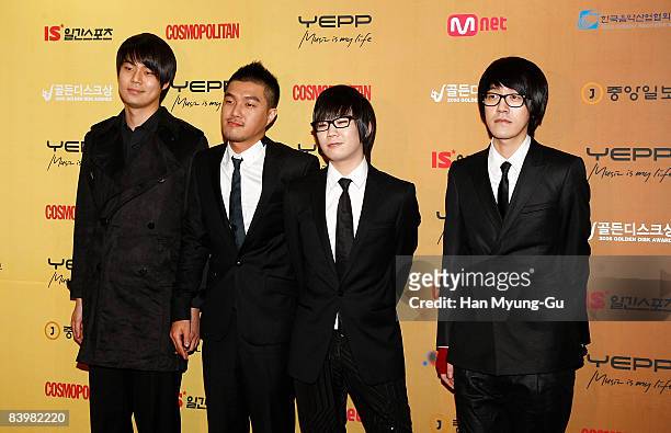 Kim Jong-wan, Lee Jae-kyung, Lee Jung-hoon and Jung Jae-won of Nell attend the Golden Disk Awards 2008 at Olympic Hall on December 10, 2008 in Seoul,...