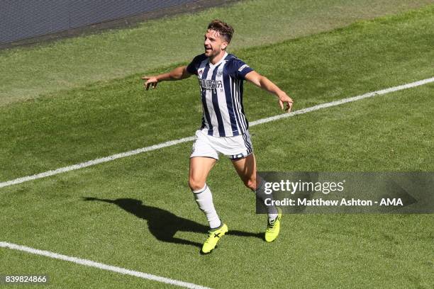 Jay Rodriguez of West Bromwich Albion celebrates after scoring a goal to make it 1-0 during the Premier League match between West Bromwich Albion and...