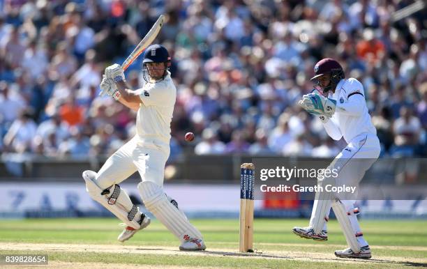 Alastair Cook of England bats during day three of the 2nd Investec Test between England and the West Indies at Headingley on August 27, 2017 in...