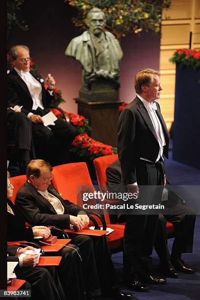 French writer Jean-Marie Gustave Le Clezio stands to receive the 2008 Nobel Prize in Literature during the Nobel Foundation Prize 2008 Awards...