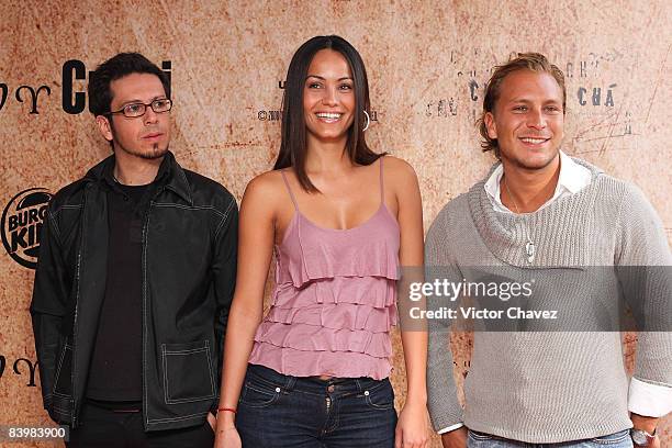 Actor Felipe Perez Santiago, actress Jessica Mas and actor Salvador Zervonni attends the "Rudo y Cursi" press conference at the Hotel Sheraton Centro...