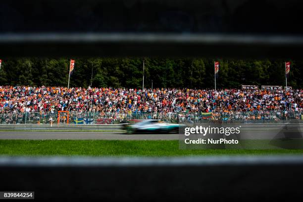 Lewis from Great Britain of team Mercedes GP passing trought the fans during the Formula One Belgian Grand Prix at Circuit de Spa-Francorchamps on...