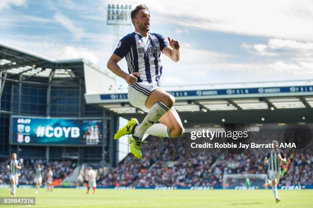 Jay Rodriguez of West Bromwich Albion celebrates after scoring a goal to make it 1-0 during the Premier League match between West Bromwich Albion and...