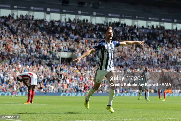 Jay Rodriguez of West Bromwich Albion celebrates after scoring a goal to make it 1-0 during the Premier League match between West Bromwich Albion and...