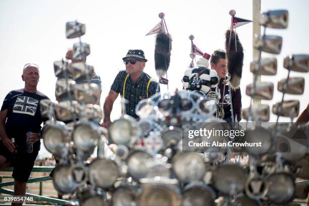 Riders and scooters during The Mod Weekender, on August 27, 2017 in Brighton, England. Brighton became the meeting place for Mods on their scooters...