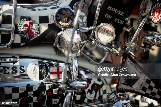 Detail on a scooter during The Mod Weekender, on August 27, 2017 in Brighton, England. Brighton became the meeting place for Mods on their scooters...