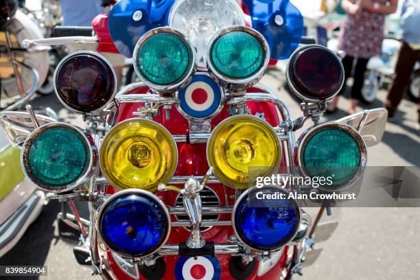 Coloured headlight on a scooter during The Mod Weekender, on August 27, 2017 in Brighton, England. Brighton became the meeting place for Mods on...