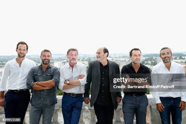 Team of the movie "Le sens de la fete", actor Benjamin Laverhne, co-director Olivier Nakache, actors Jean-Paul Rouve, Jean-Pierre Bacri, Gilles...