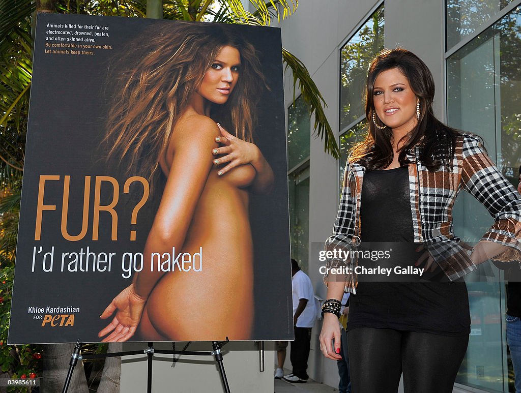 Khloe Kardashian Unveils Her PETA "Fur? I'd Rather Go Naked" Billboard