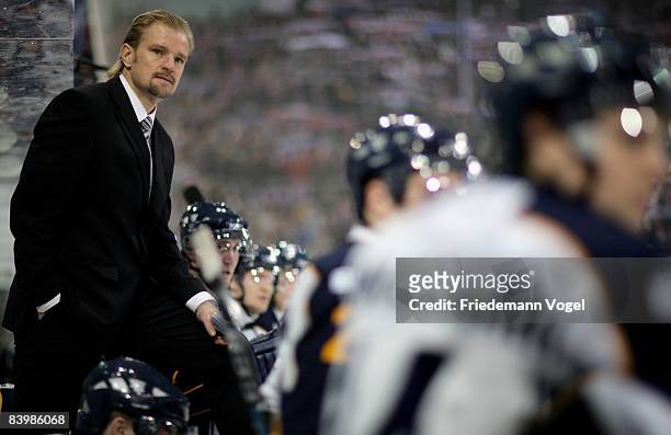 The Coach Petri Matikainen of Espoo looks on during the IIHF Champions League semi final between ZSC Lions Zurich and Espoo Blues at the Diners Club...