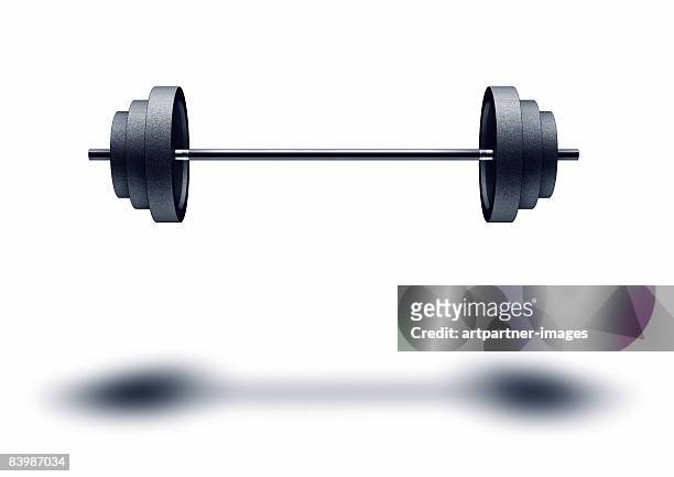 floating weight, barbell on white background - mass unit of measurement stock illustrations
