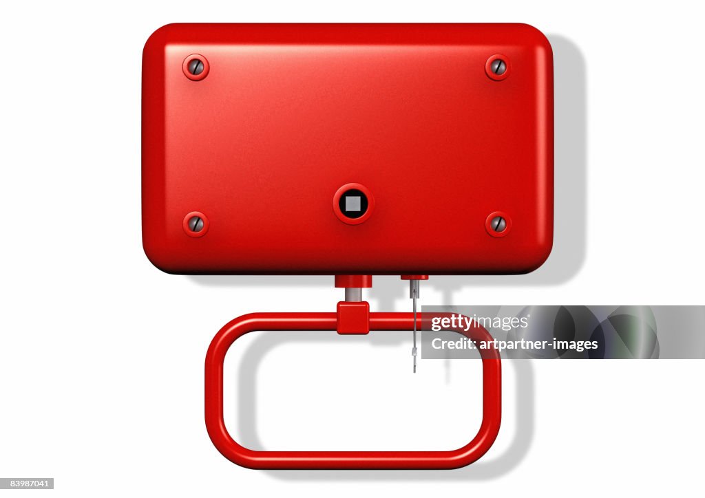 Red emergency brake on white background