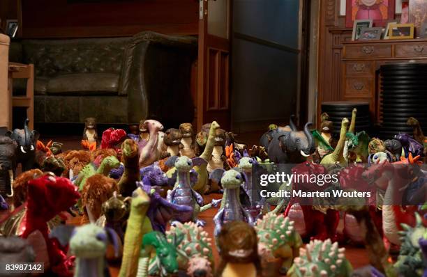 group of toys in gathered around - toy animal - fotografias e filmes do acervo