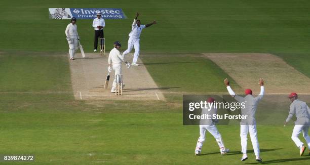 England batsman Tom Westley is caught behind off the bowling of Jason Holder during day three of the 2nd Investec Test match between England and West...