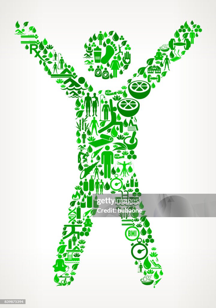 Stick Figure Health and Wellness Icon Set Background Pattern