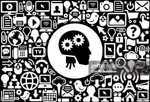 robotic head icon black and white internet technology background - it guy cables stock illustrations