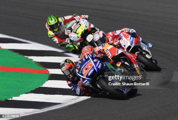 Maverick Vinales of Spain and Movistar Yamaha MotoGP in action during the MotoGP of Great Britain at Silverstone Circuit on August 27, 2017 in...