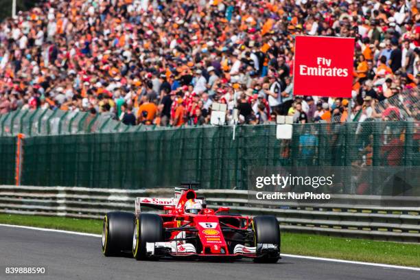 Sebastian from Germany of scuderia Ferrari during the Formula One Belgian Grand Prix at Circuit de Spa-Francorchamps on August 27, 2017 in Spa,...