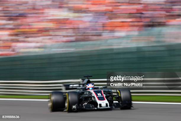 Romain from France of Haas F1 team during the Formula One Belgian Grand Prix at Circuit de Spa-Francorchamps on August 27, 2017 in Spa, Belgium.
