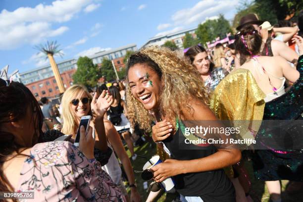 Carnival goers attend the 'Red Bull Music Academy Soundsystem' at Notting Hill Carnival 2017 on August 27, 2017 in London, England.