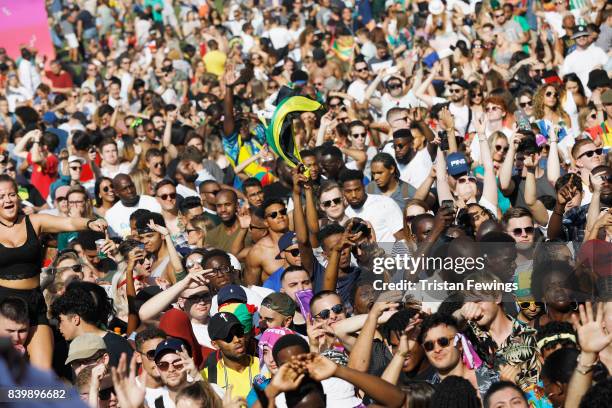 General view of the crowd at the 'Red Bull Music Academy Soundsystem' at Notting Hill Carnival 2017 on August 27, 2017 in London, England.
