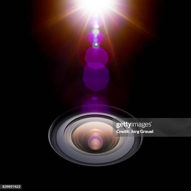 photographic lens and lens flare - camera lens flare stock pictures, royalty-free photos & images