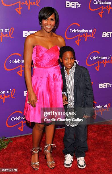 Actress Terri J. Vaughn and her son arrive at the 9th annual BET Celebration of Gospel held at the Orpheum Theatre on December 10, 2008 in Los...