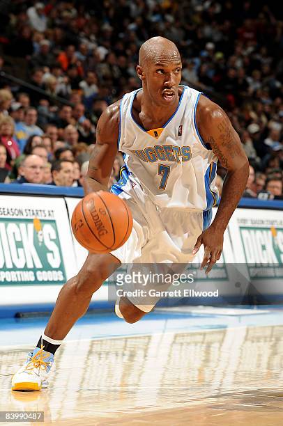 Chauncey Billups of the Denver Nuggets goes to the basket against the Minnesota Timberwolves at the Pepsi Center December 10, 2008 in Denver,...