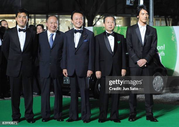 Actor Tony Leung, director John Woo, Japanese Prime Minister Taro Aso, Minister of Economy Trade and Industry Toshihiro Nikai and actor Takrshi...