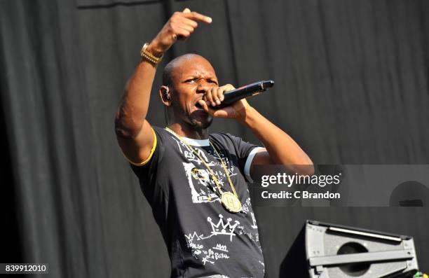Giggs performs on stage during Day 3 of the Reading Festival at Richfield Avenue on August 27, 2017 in Reading, England.