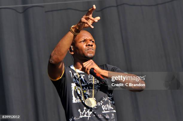 Giggs performs on stage during Day 3 of the Reading Festival at Richfield Avenue on August 27, 2017 in Reading, England.