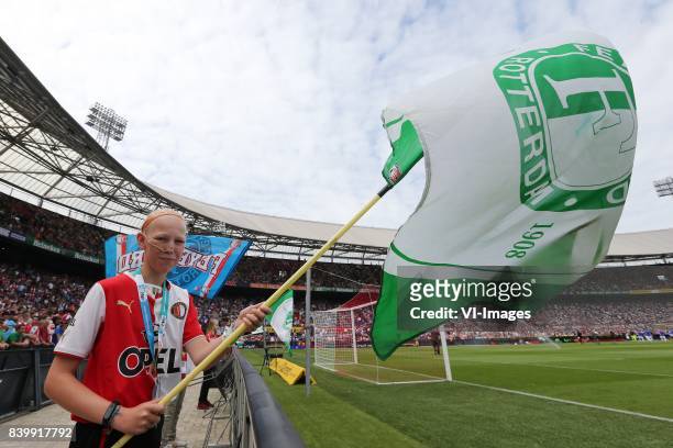 Sophia ziekenhuis patient with flag during the Dutch Eredivisie match between Feyenoord Rotterdam and Willem II Tilburg at the Kuip on August 27,...