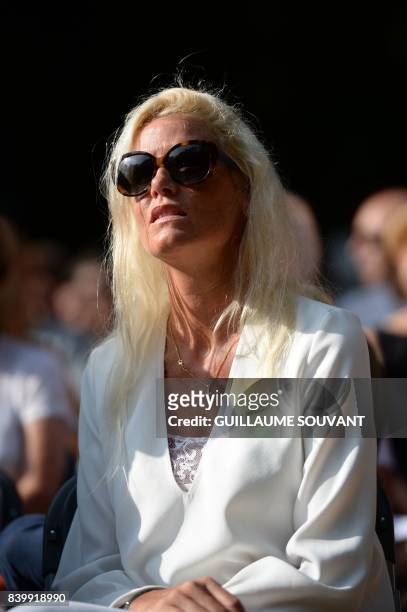 Late Gonzague Saint Bris' companion Alice Bertheaume attends a tribute to the French writer during the 22th La Foret Des Livres book fair on August...