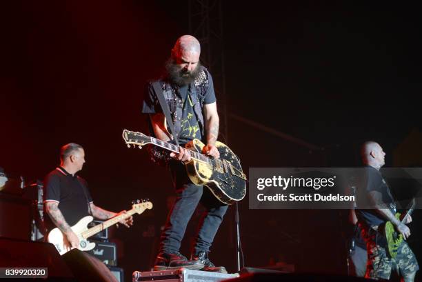 Musicians Matt Freeman , Tim Armstrong and Lars Frederiksen of the punk band Rancid perform onstage during the Its Not Dead 2 Festival at Glen Helen...