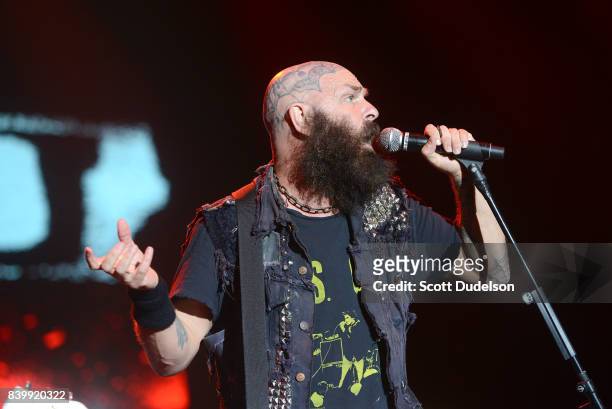 Singer Tim Armstrong of the punk band Rancid performs onstage during the Its Not Dead 2 Festival at Glen Helen Amphitheatre on August 26, 2017 in San...