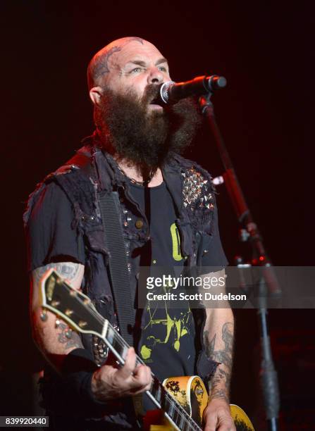 Singer Tim Armstrong of the punk band Rancid performs onstage during the Its Not Dead 2 Festival at Glen Helen Amphitheatre on August 26, 2017 in San...